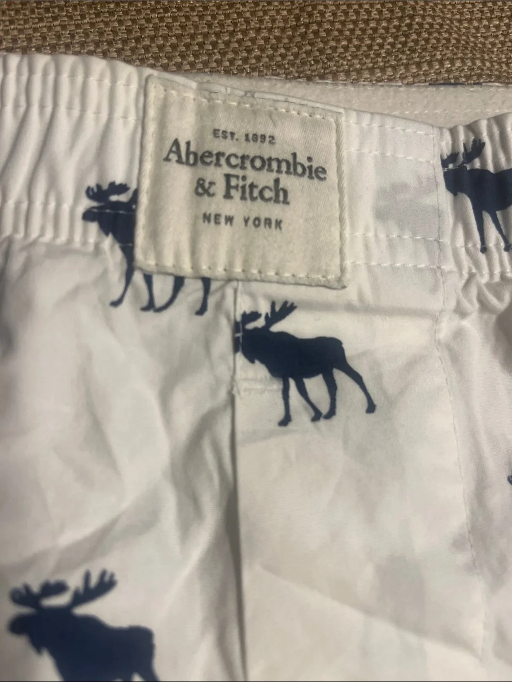 Lot 100 Abercrombie & Fitch White Boxer Shorts with Navy Moose Motif